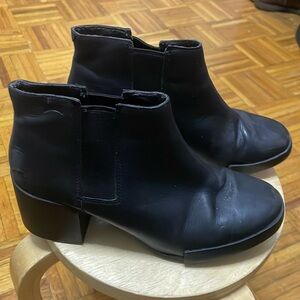 Camper Black Leather Booties Block Heel Women's Size 38/ 8 US